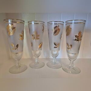 Gold Autumn Leaf Cocktail GlassesSet Of 4 Libbey 12 oz Golden Foliage Pilsner